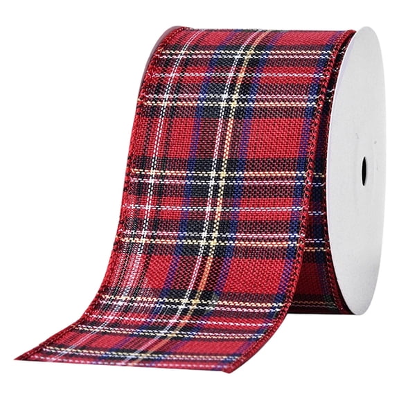 Ruban Filaire à Carreaux Tartan de 10 Yards, 2,5 Pouces, Ruban d'Artisanat à Bord Filaire à Carreaux, Matériau de Déco Classique pour les Fêtes, Accessoire de Qualité pour Couronnes de Noël, Nœuds, Emballage Cadeau et Mise en Page de Mariage