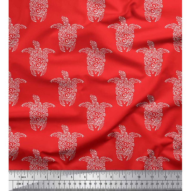Soimoi Cotton Duck Fabric Turtle Block Print Fabric by Yard 56 Inch Wide