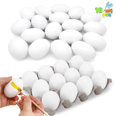 Joyfy 18 Pcs Oeuf de Pâques, Oeufs en Bois Blancs, Oeufs de Décoration Simples Format Grandeur Nature pour Enfants, Bricolage de Pâques à Peindre Soi-Même, Déco d'Oeuf de Pâques, Chasse aux Oeufs de Pâques, Articles pour Paniers de Pâques, Fournitures pour Activités Scolaires