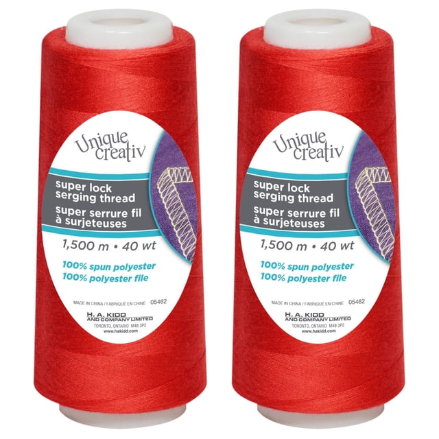 UNIQUE CREATIV TRULOCK 40 wt Polyester Serging Thread 1500 m (1640 yd) Cone, Red