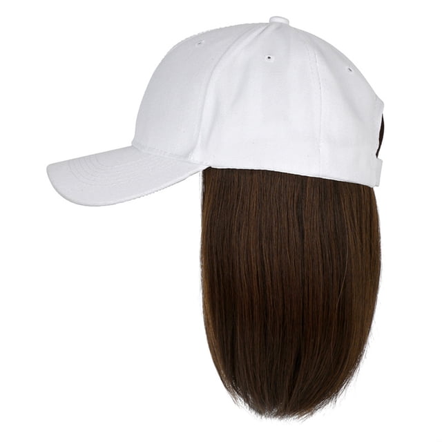 Women's Baseball Cap with Removable Ash Blonde Short Bob Hair Extensions Adjustable Wig Hat