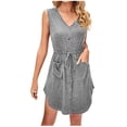 thumbnail image 2 of Gspmoly Robes d'Été pour Femmes 2025, Robe Débardeur Décontractée Sans Manches pour Femmes Printemps/été avec Poches, Col en V Plissé, Robe de Cocktail, Soldes d'Été Liquidation, 2 of 6