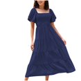thumbnail image 1 of AherBiu Summer Beach Dress for Women Smocked Square Neck Short Sleeve Tiered Ruffle Flowy Boho Dresses, 1 of 5
