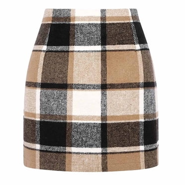 JUNWELL Jupe Décontractée à Carreaux pour Femme Taille Haute Jupe Crayon Moulante Jupes Courtes Moulantes