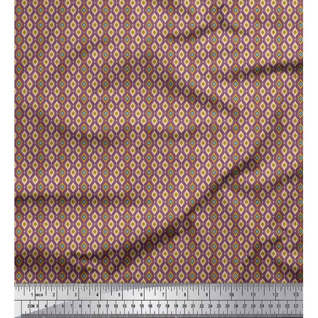Soimoi Silk Fabric Ogee Small Printed Craft Fabric by The Yard 42 Inch Wide