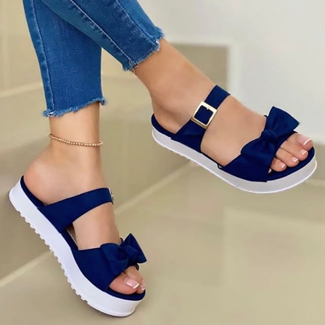 Leutsin Summer New Style Women Fashion Comfy Bowknot Thick Bottom Slippers
