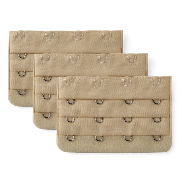 Women 3 Rows 4 Hooks Underwear Bra Band Extension Strap 3 Pcs Beige