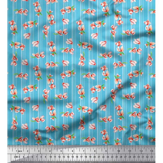 Soimoi Tissu Popeline de Coton Rayé & Magnolia Tissu Imprimé Floral par la Cour 42 Pouces de Large