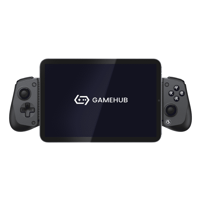 GameSir X5s Bluetooth Mobile Gaming Controller attached to a tablet, showcasing its lightweight ergonomic design. The controller features Hall Effect joysticks, swappable ABXY buttons, and dual HD rumble motors for immersive gameplay. Compatible with Switch 2, Switch, Android, iPhone, and iPad mini.