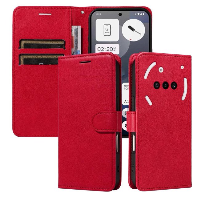 Wallet Case for Nothing Phone 3A Flip Cover with Card Slots, Magnetic Stand & Strap Red