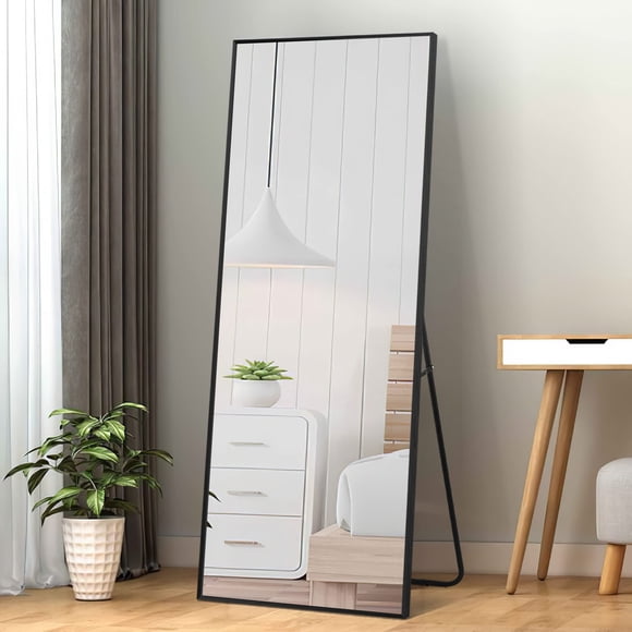 NeuType Full Length Mirror Dressing Mirror with Standing Holder 59"x20" Large Rectangle Bedroom Floor Mirror Wall-Mounted Mirror Hanging Leaning (Black (59" x 20" with Standing))