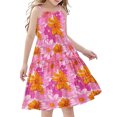 thumbnail image 2 of LOVZFMLL Girls' Summer Flower Print Short Sleeve Ruffled Pockets Round-Neck Printed Dress For Kids, 2 of 7