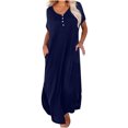 thumbnail image 2 of EGNMCR Robes de Fête pour Femmes Robe d'Été Décontractée à Manches Courtes à Col en V pour Femmes Robe Maxi Décontractée de Plage avec Poches, 2 of 6