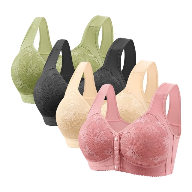 Plebaso Women's Everyday Bras Front Closure Full Coverage Bra 4 Pack No Underwire Bralettes for Ladies