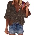 thumbnail image 1 of Pompotops Mode Femme Ample Col en V Manches 3/4 Imprimé devant Bouton Cardigan Chemise Hauts T-shirt Liquidation, 1 of 6