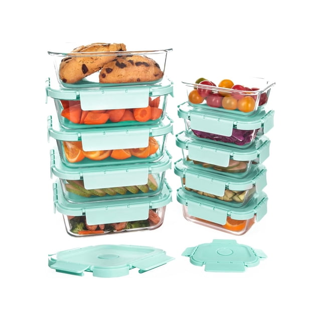 TechGen Premium Borosilicate Glass Food Storage Containers with Snap Locking Lids, 10 pack