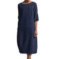 thumbnail image 1 of Innerwin Robe Midi Simple Robes pour Femmes Plage Col Rond Confortable Bleu Marine m, 1 of 4