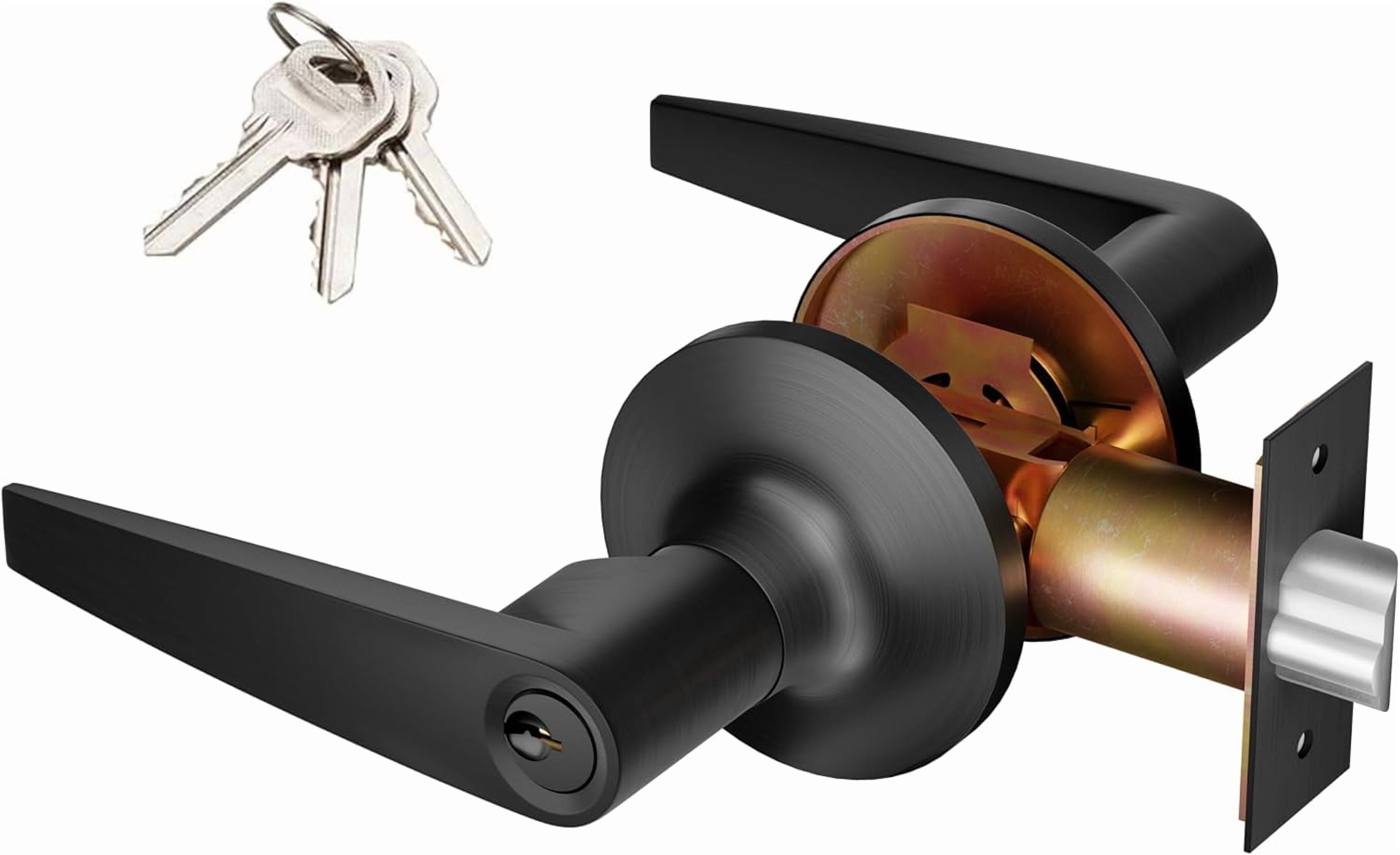 of Lever Keyed Entry Door Lever Handle Lock Universal Door Knob Hardware Nickel Brushed Color (MRCA)