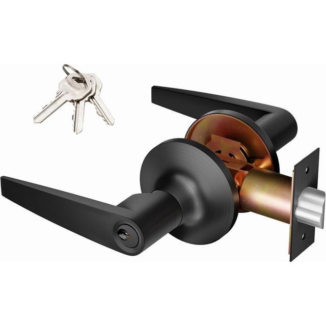 of Lever Keyed Entry Door Lever Handle Lock Universal Door Knob Hardware Nickel Brushed Color (MRCA)