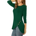 thumbnail image 4 of INSPIRE CHIC Hauts pour Femmes Col Rond Manches 3/4 Décor Boutons Ourlet Irrégulier Blouse Style Décontracté TP Vert Foncé, 4 of 8
