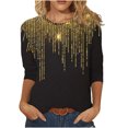 thumbnail image 1 of IROINID T-Shirts à Manches Longues pour Femmes Manches 3/4 Chemises de Détente Pull Tunique Ample Blouse Imprimée Col Rond, Noir, 1 of 5