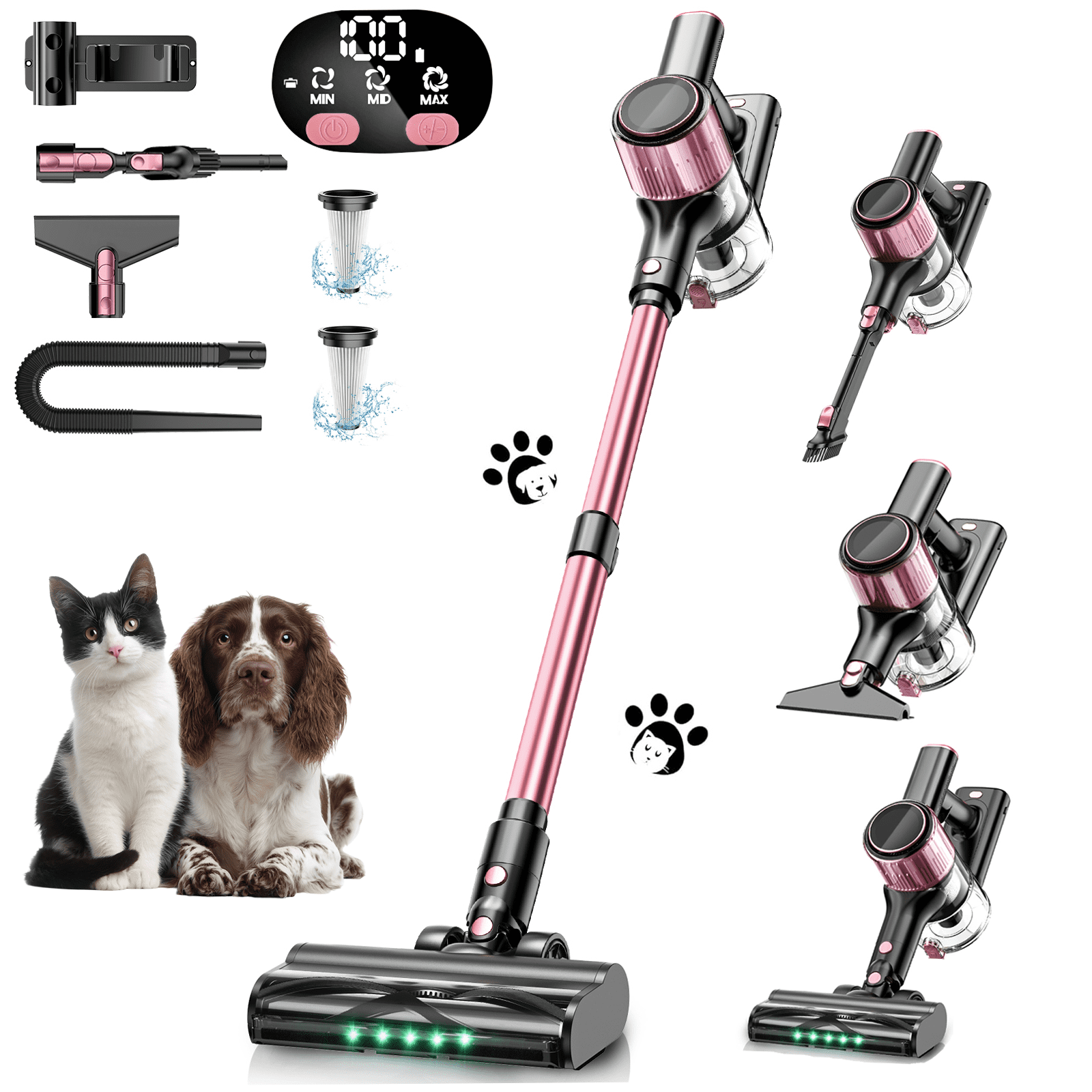 Cocbny Cordless Vacuum Cleaner, Lightweight 8 in 1  Stick Vacuum for Home Hardwood Floor Carpet Pet Hair, A27, Pink