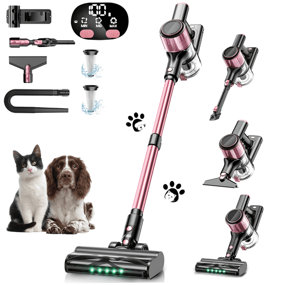 Cocbny Cordless Vacuum Cleaner, Lightweight 8 in 1 Stick Vacuum for Home Hardwood Floor Carpet Pet Hair, A27, Pink