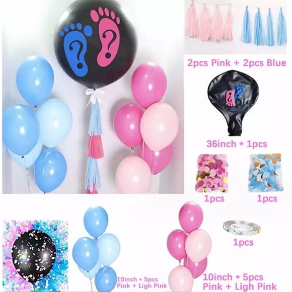 weibbin Gender Reveal Kit, 36in Balloons With Blue Balloons, Tassels And Heart Shaped Paper Confetti For Baby Gender Reveal Party