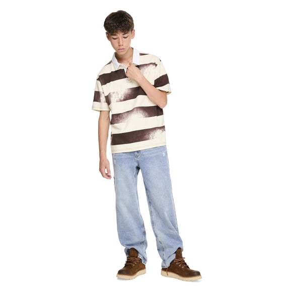 Jackson Boys' Short Sleeve Printed Distressed Stripe Rugby