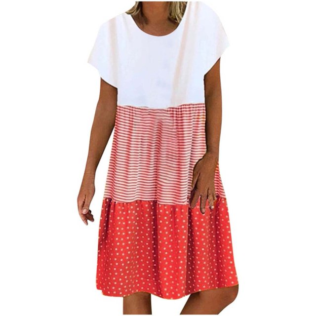 CHUANK Robes en Lin pour Femmes Été Grande Taille Manches Courtes Col en V Longueur Genou Robe Ample Décontractée Confortable Robe de Plage Soldes de Liquidation 2024
