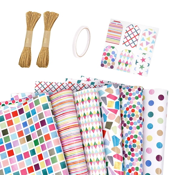 1 Set Festival Birthday Party Gift Wrapping Paper, Double Sided Watercolor Series Paper Rolls Thick Gift Wrap for Presents
