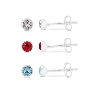 Swarovski Earrings, Three Pair Set Of Stud Earrings With Swarovski Crystals Aquamarine Crystal Siam Color