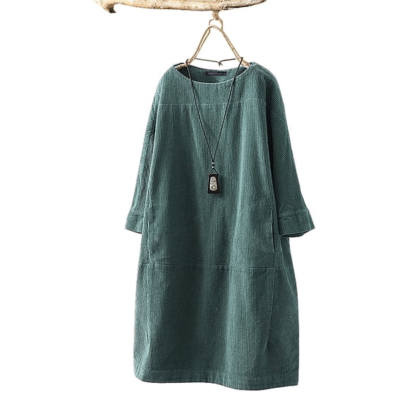 ZANZEA Robe Midi en Velours Côtelé Vintage Décontractée pour Femmes, Couleur Unie, Hauts Longs