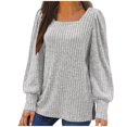 thumbnail image 1 of Meichang Women Tops Plus Size Square Neck Puff Long Sleeve Shirts Ribbed Knit Pullover Solid Loose Fit Side Slit Hem Blouses Business Casual Spring Tops, 1 of 5