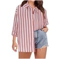 thumbnail image 2 of TIMIFIS Chemises à Manches Longues pour Femmes Grande Taille Chemise à Rayures Boutonnée Automne Décontractée Col Rabattu avec Manches Ajustables Hauts, 2 of 8