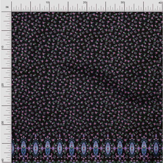 Soimoi Poly Georgette Fabric Floral & Leaves Panel Print Fabric by Yard 52 Inch Wide