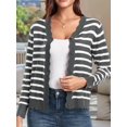 thumbnail image 4 of Women Cardigan Sweaters Long Sleeve Casual Light-Weight Button Down V-Neck Fall Sweater Grey Stripes M, 4 of 9