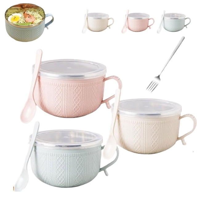3/4 Pcs Tasse Repas 25 Oz avec Couvercle, Tasse Repas 25 Oz avec Couvercles, Ensemble de 4 Tasses Repas, Bol en Acier Inoxydable à Double Couche Résistant à la Chaleur, pour Café, Soupes