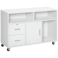 thumbnail image 1 of Lateral Filing Cabinet with Open Storage Shelf, Printer Stand Home Office Mobile File Cabinet with Wheels, Lockable Drawer, White, 1 of 7