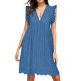 thumbnail image 1 of Ketyyh-chn99 Robes de Printemps pour Femmes Grande Taille Robe Élégante pour Femme Robe d'Été Manche à Volants Ample Fluide Plissée Robe Mini Bleu Foncé,m, 1 of 4