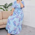 thumbnail image 4 of Robes pour Femmes Robe d'Été Imprimée Grande Taille Col en V Manches Courtes Taille Élastique Robe de Plage Robe de Soleil Robe Midi Fluide à Volants en Solde, 4 of 9
