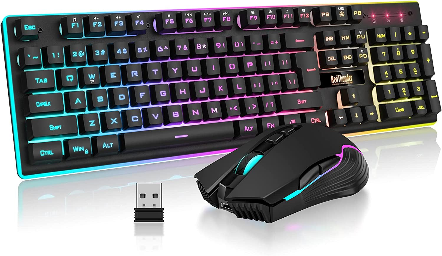 Ensemble Clavier et Souris de Jeu Sans Fil avec Rétroéclairage LED, Batterie Rechargeable 3800 mAh, Sensation Mécanique (Noir)