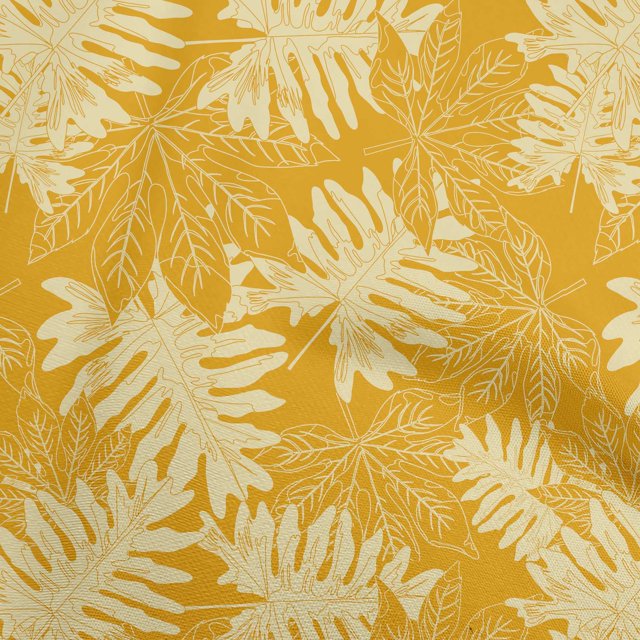 oneOone Polyester Spandex Mustard Yellow Fabric Tropical Craft Projects Decor Fabric Printed By The Yard 56 Inch Wide
