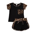 thumbnail image 1 of Baby Girls Leopard Print Clothes Set O-neck Tops with Pocket Drawstring Shorts, 1 of 9