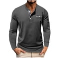 thumbnail image 1 of Ohufall Cotton T-Shirts for Mens Solid Color Plaid Front Pockets Henley Tops Breathable Plus Size Long Sleeve Tees, Size S-3XL, 1 of 6