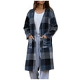 thumbnail image 1 of RXMEKW Plaid Wool Blend Coat With Button Front And Pockets for Women, Longline Cardigan Jacket, Brown, 1 of 6