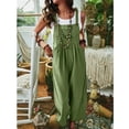 thumbnail image 4 of Birdeem Womens Linen Cotton Solid Color Sleeveless Pocket Casual Wide Leg Side Button Jumpsuit, 4 of 9