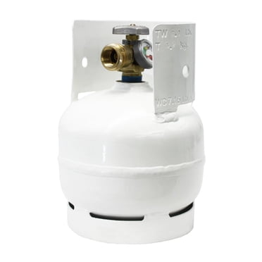 Flame King Propane Tank YSN03 DOT Portable Tank; Capacité de 3 Livres; Hauteur de 10-3/4 Po x Diamètre de 7-1/2 Po; Revêtement en Poudre; Blanc; Acier; avec Jauge; avec Dispositif de Prévention de Remplissage
