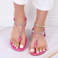 thumbnail image 2 of Wdhugt Womens Rhinestone Sandals Flat Heel Pu Leather Outdoor Casual Shoes Size 7 Foot Length 9.45 Inches, 2 of 9