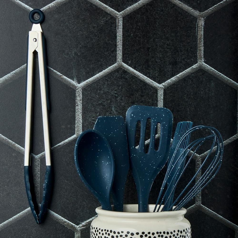 Thyme & Table Cuillère de cuisine en silicone Bleu moucheté